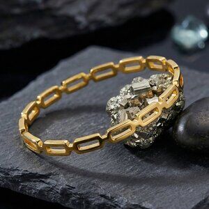 18K Gold Plated Stainless Steel Minimalist Open Link Chain Bangle Bracelet Chic